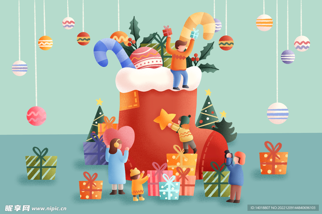 插画风圣诞节快乐节日海报