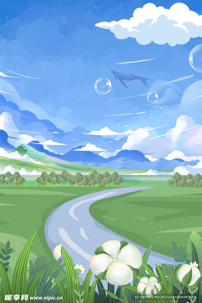 清新儿童手绘天空背景