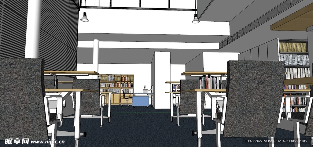 现代风格的图书馆su模型