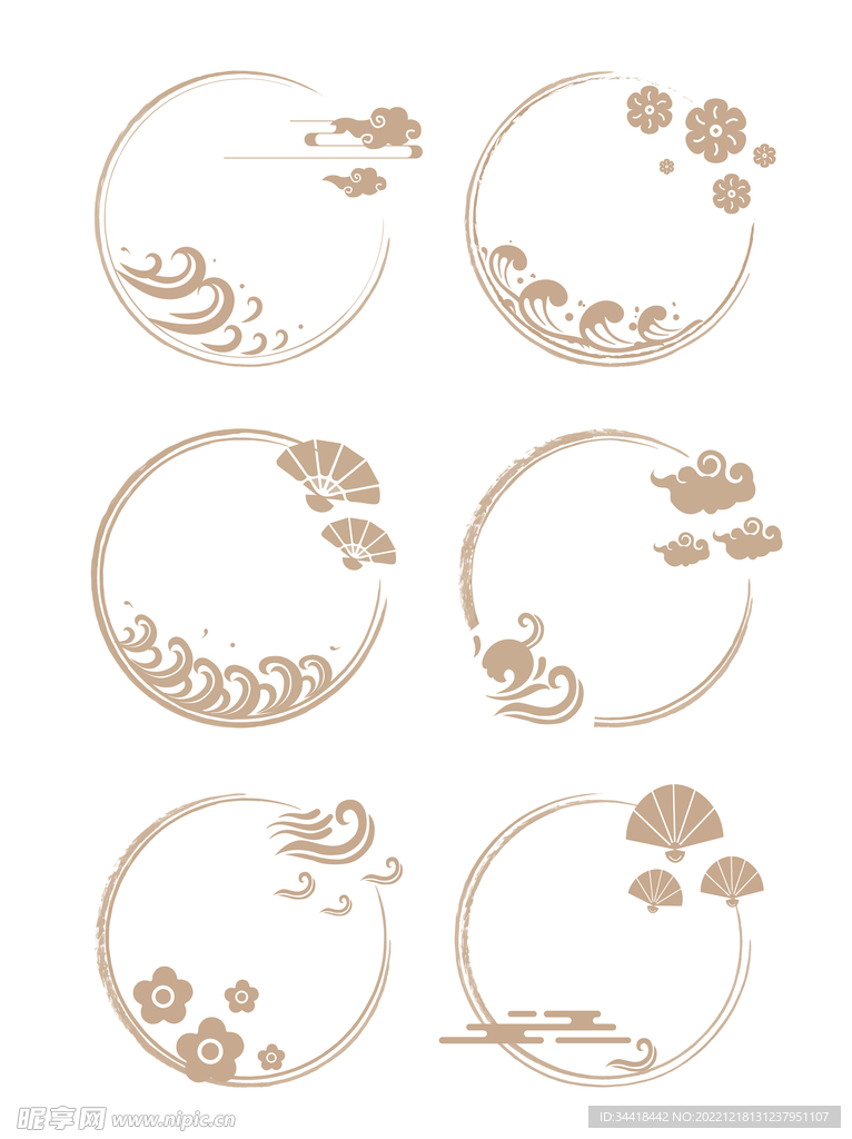 中国风浪花纹祥云纹圆形边框