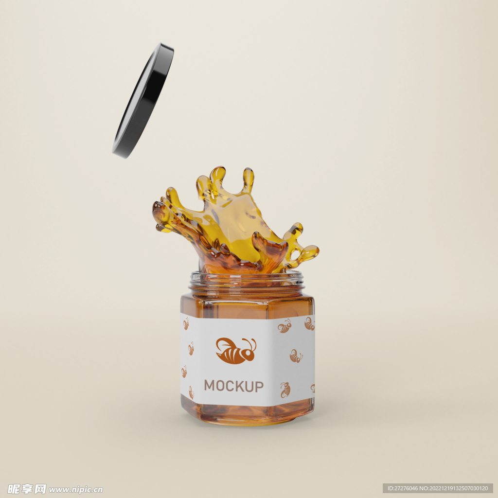 蜂蜜玻璃瓶包装贴图样机