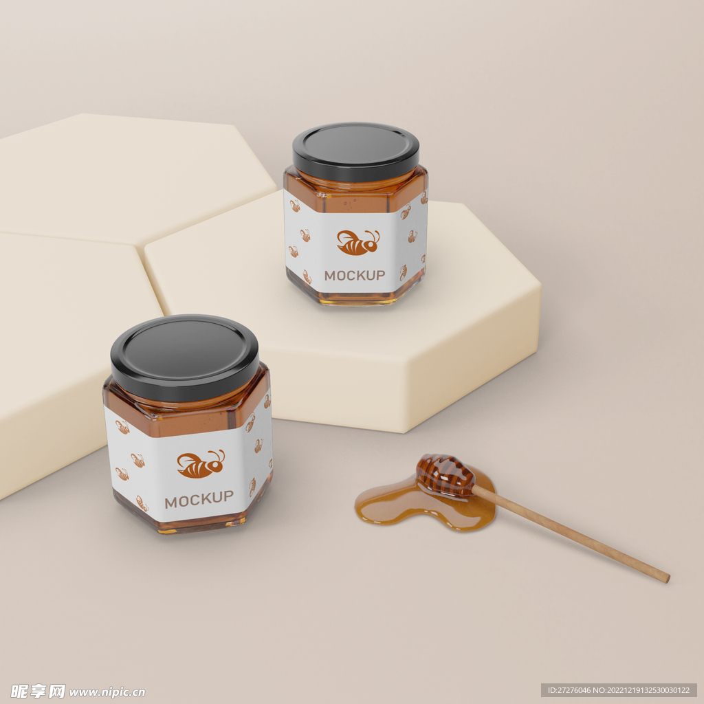 蜂蜜玻璃瓶包装贴图样机