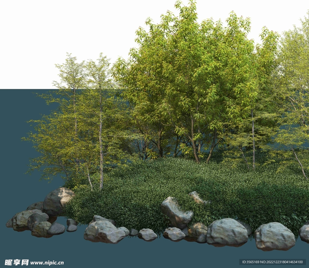 独立景观草地石头树木PSD素材