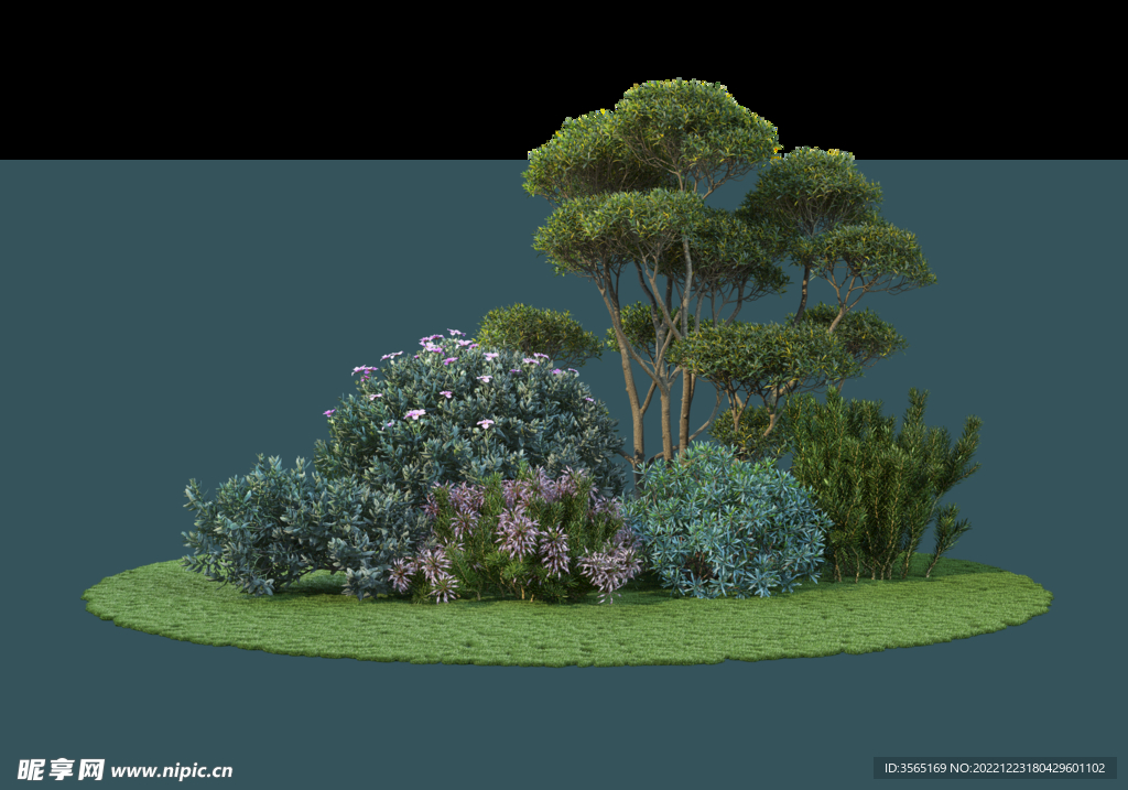 独立景观草地石头树木PSD素材