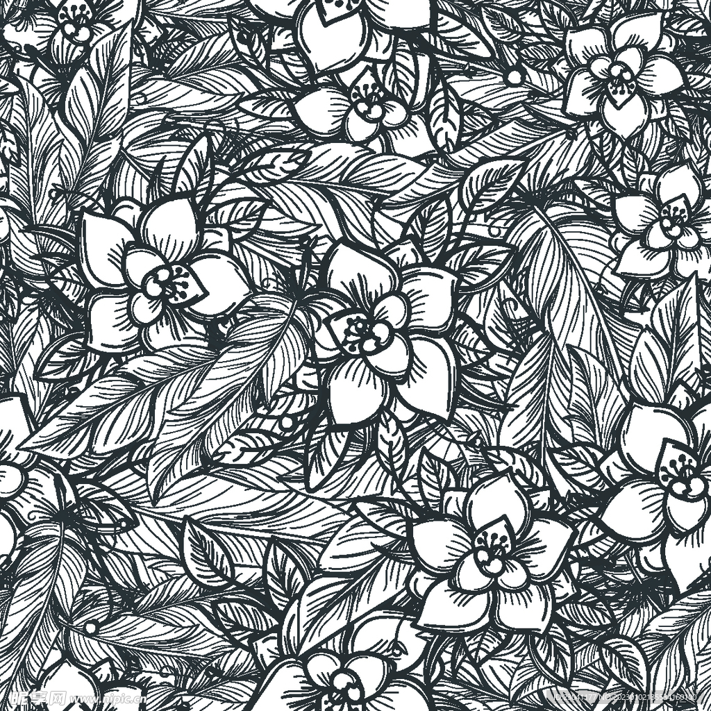 线条素描花