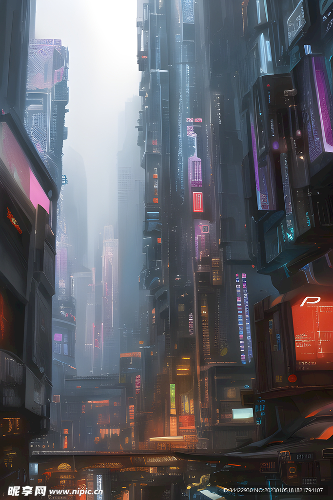绘画喧闹城市