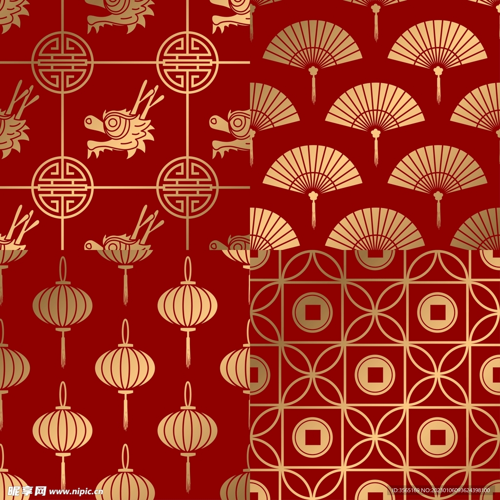 国风传统无缝拼接AI矢量图案