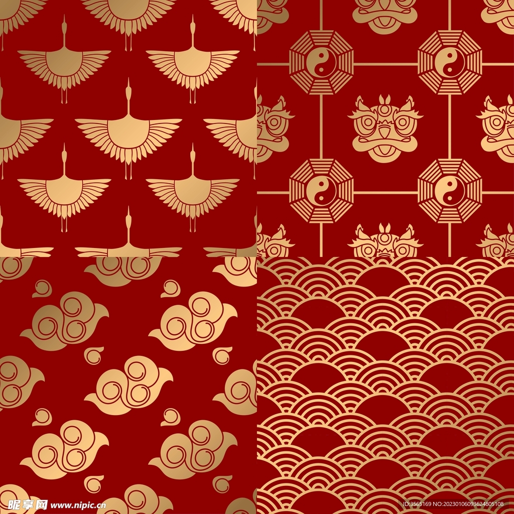 国风传统无缝拼接AI矢量图案