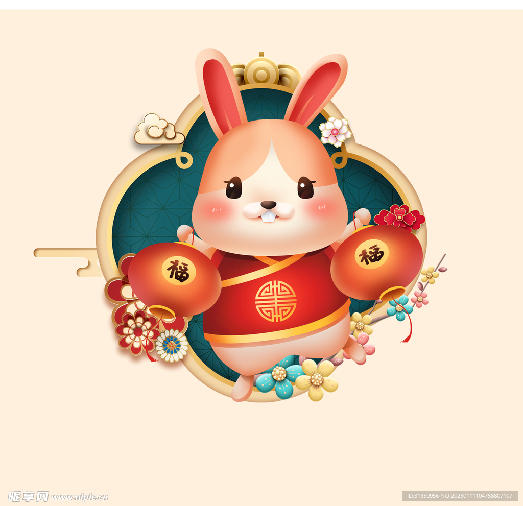 兔年素材2023年新春兔子灯笼