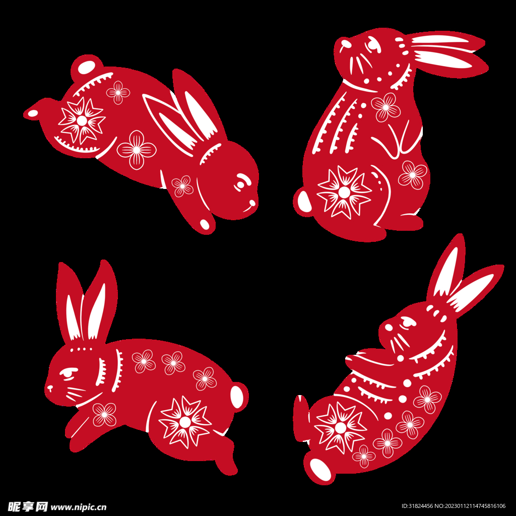 春节兔年插画元素图案 