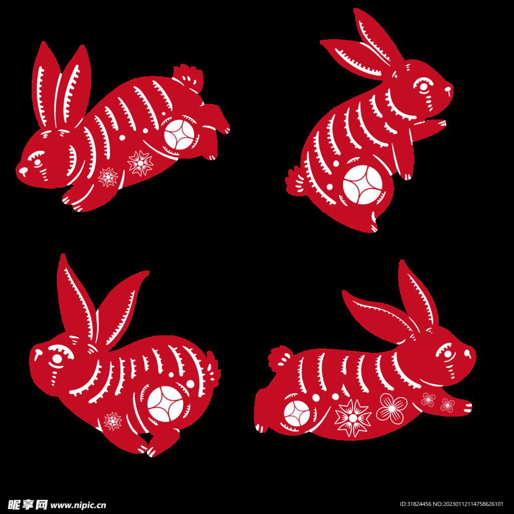 春节兔年插画元素图案 