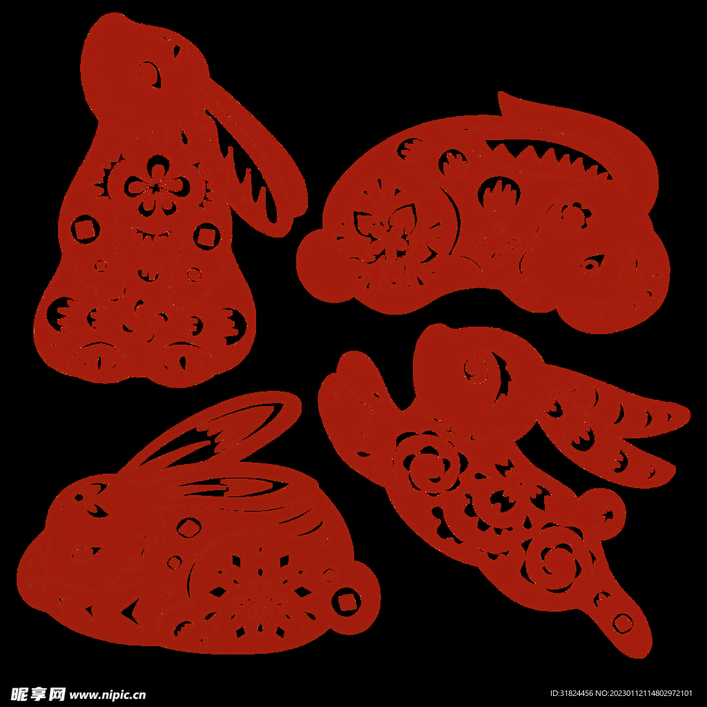 春节兔年插画元素图案 