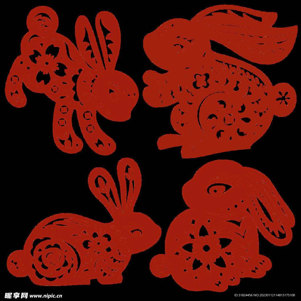 春节兔年插画元素图案 