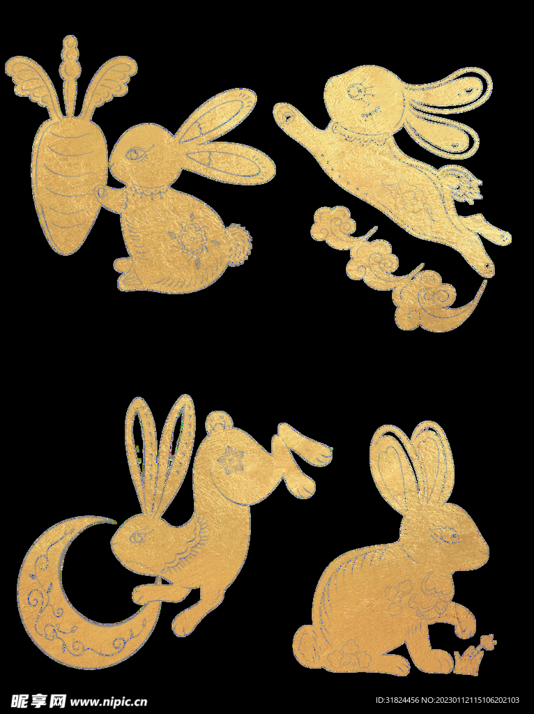 春节兔年插画元素图案 
