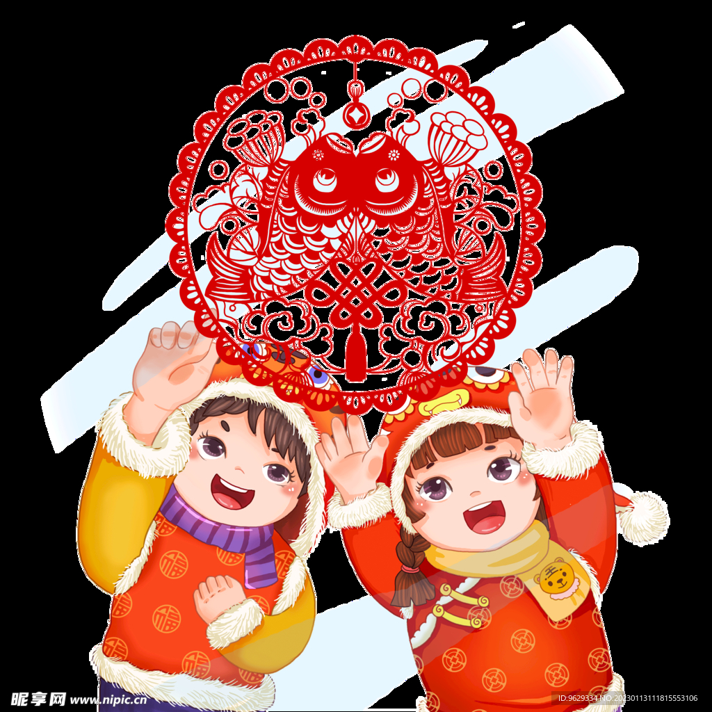 小娃娃贴窗花