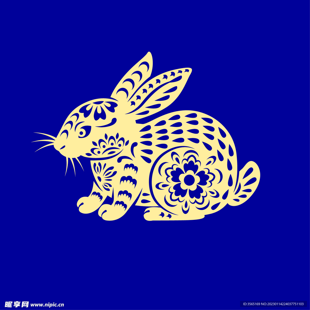 传统剪纸艺术兔子贴花矢量素材