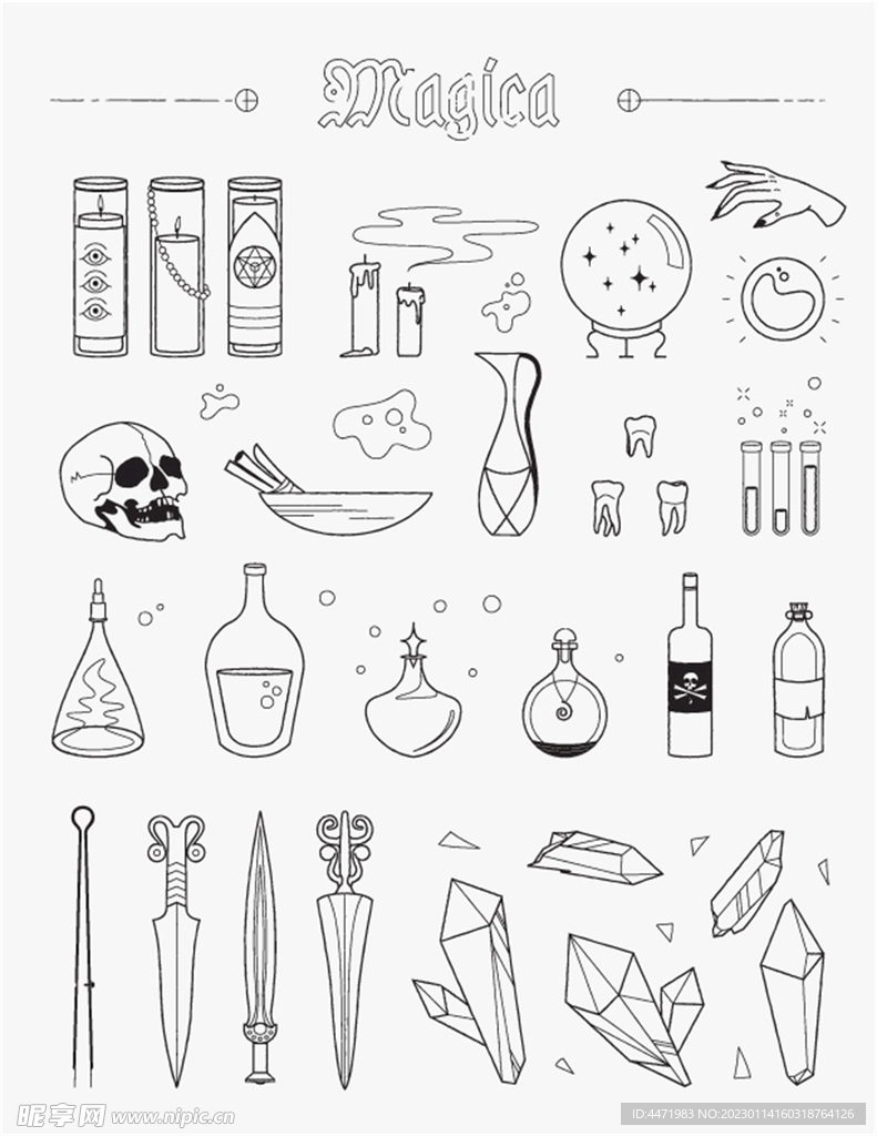 线描魔法水晶球 