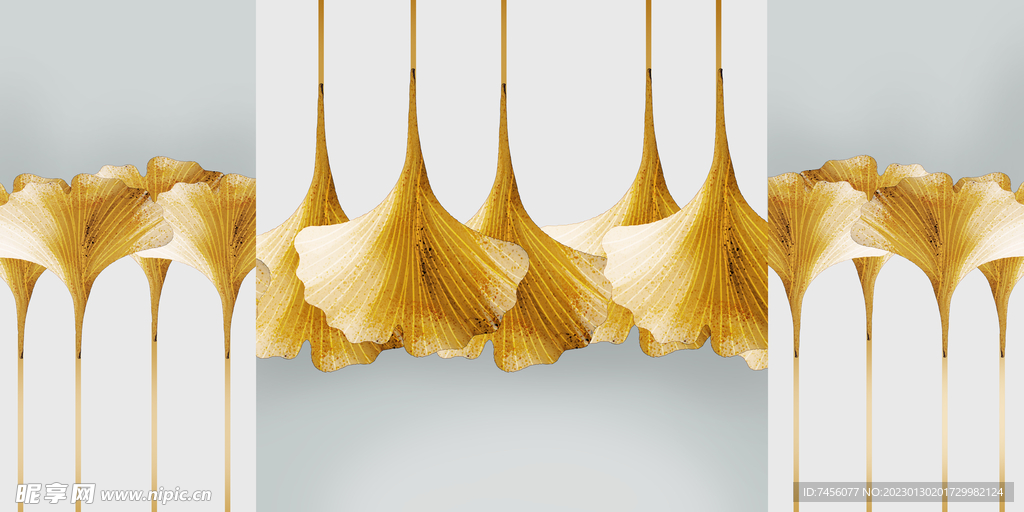 复古杏叶三联挂画装饰画