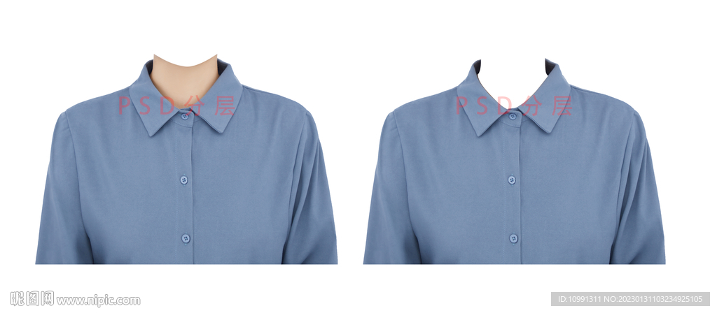 女深色浅蓝衬衫证件照衣服psd