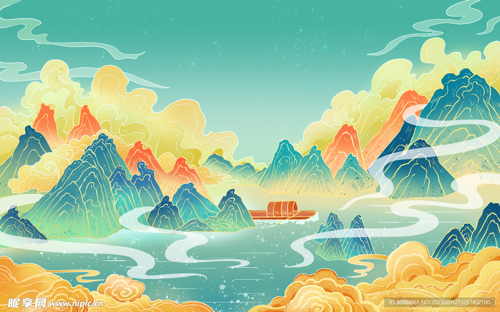 国潮山水背景