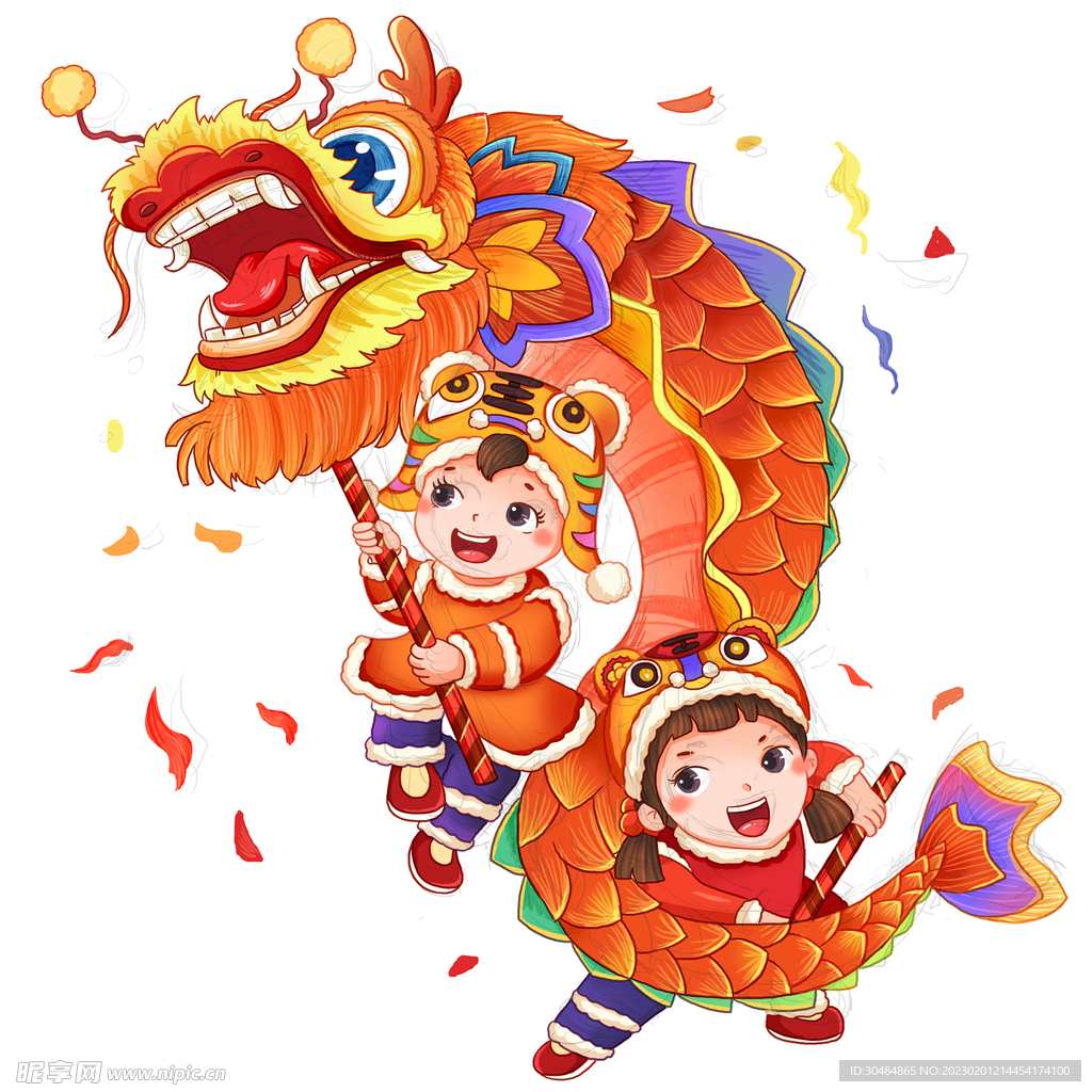 舞龙插画素材