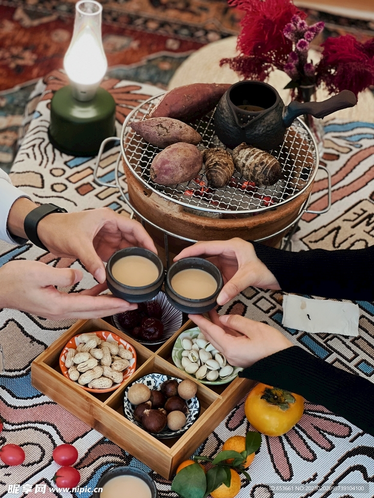 围炉煮茶 奶茶 聚会 坚果