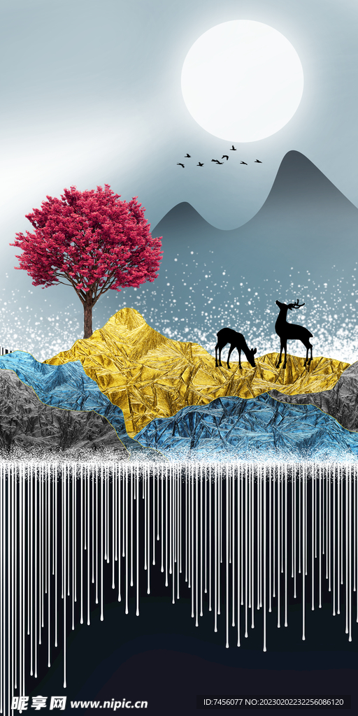 唯美麋鹿山脉玄关图