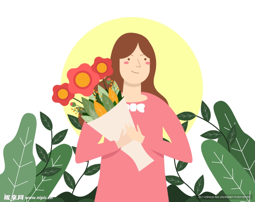 拿鲜花的少女