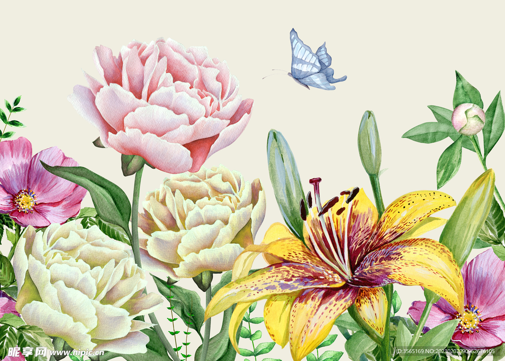 水彩花朵手绘鲜花PSD分层素材