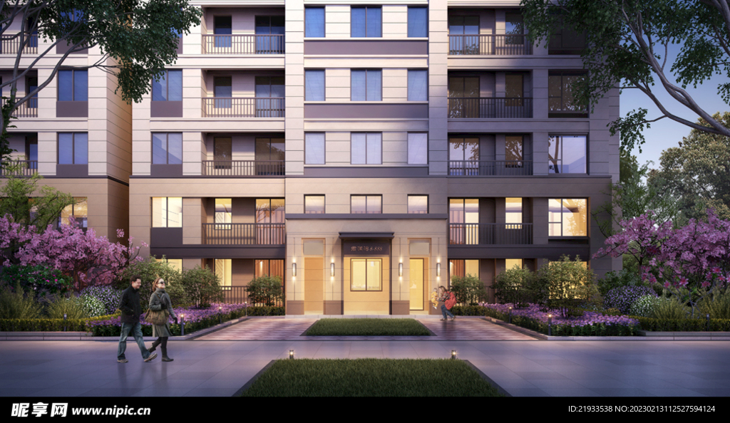 绿城别墅洋房夜景大门入口