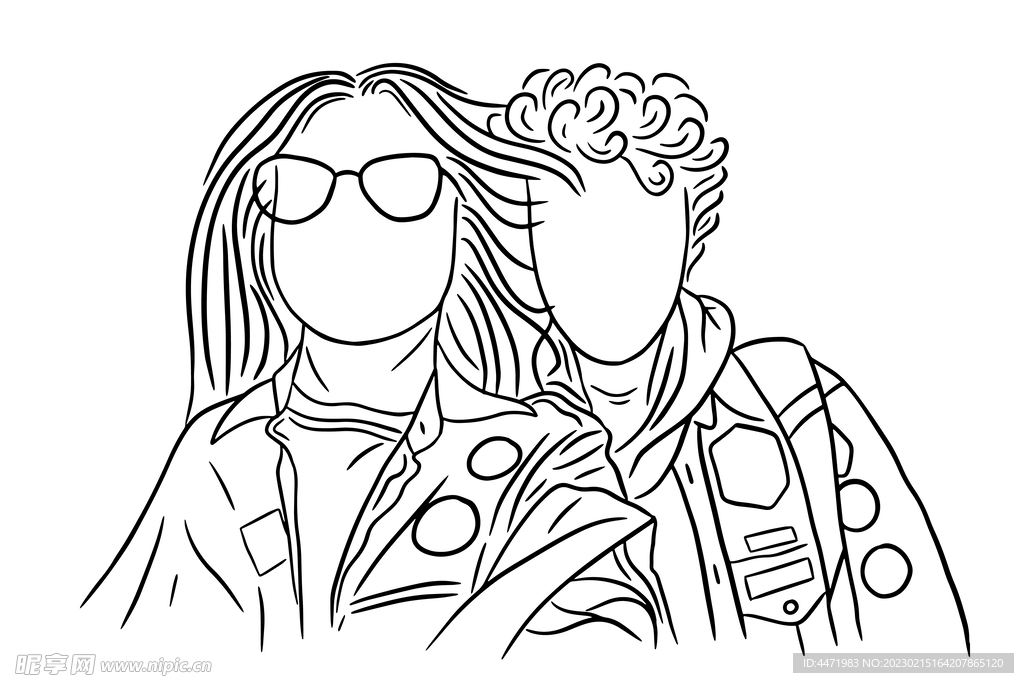 线描情侣 