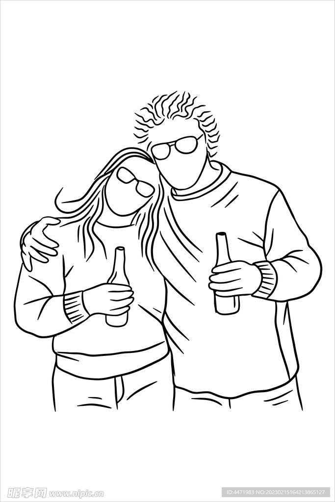 线描情侣 