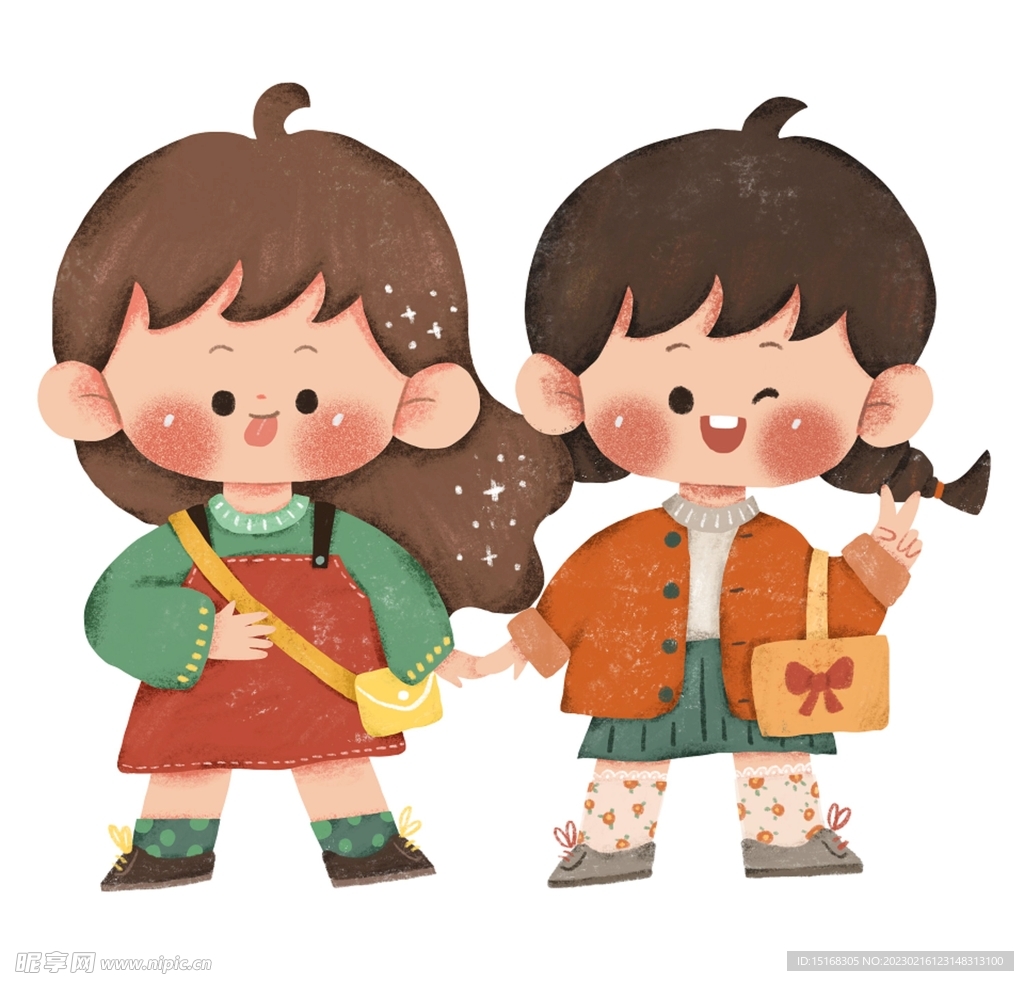 可爱手绘闺蜜插画