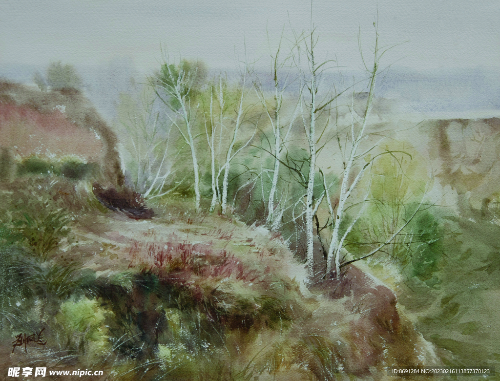 水彩画垣上秋歌