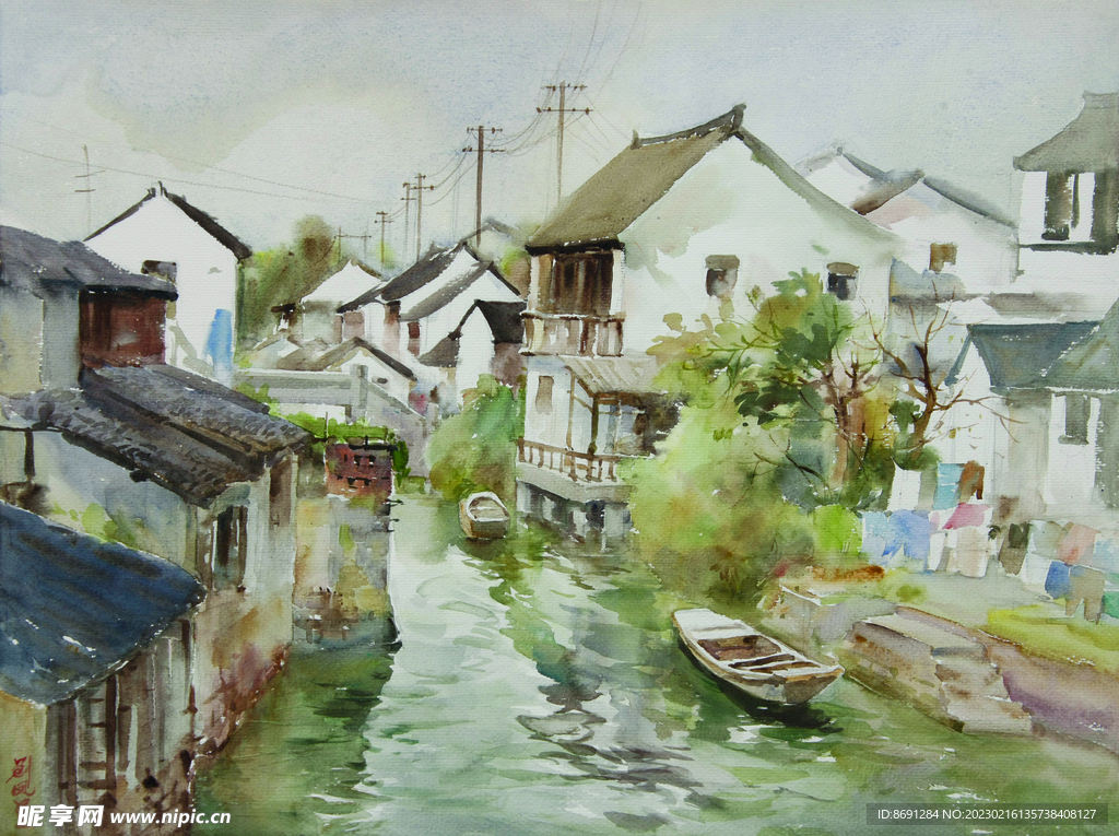 水彩画水乡写生