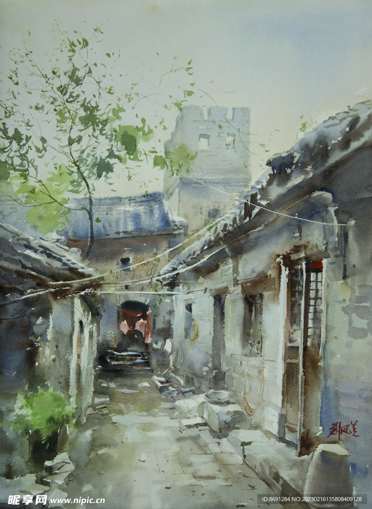 水彩画禹州老宅