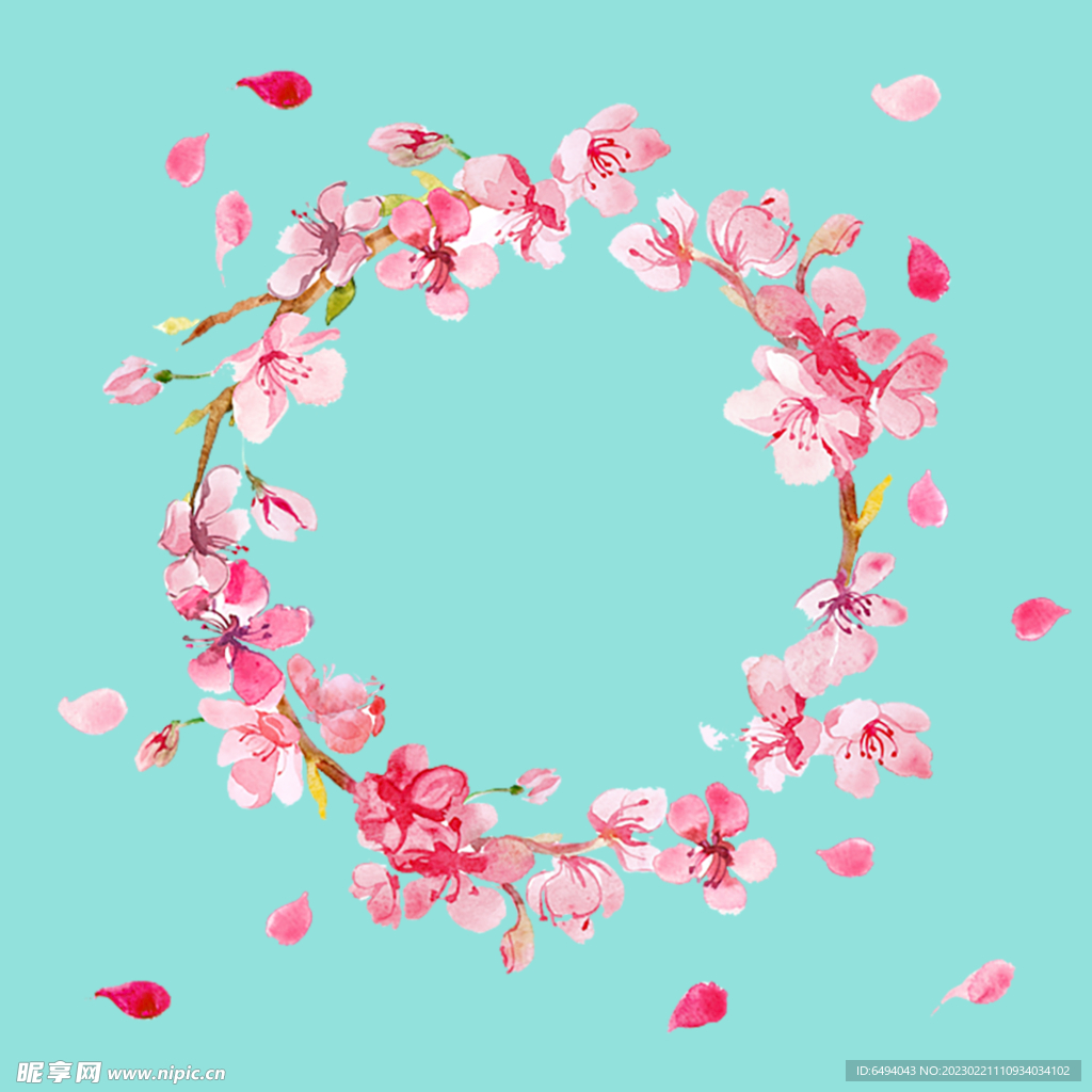 桃花花环樱花圆圈装饰免抠