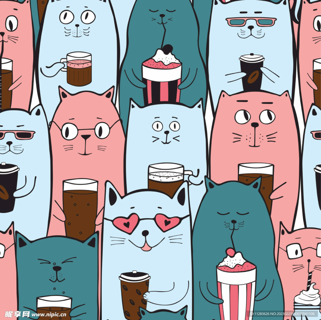 创意猫喝咖啡插画