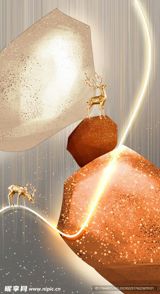 石头麋鹿光影玄关画