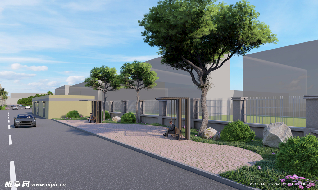 园区休闲区园林效果图