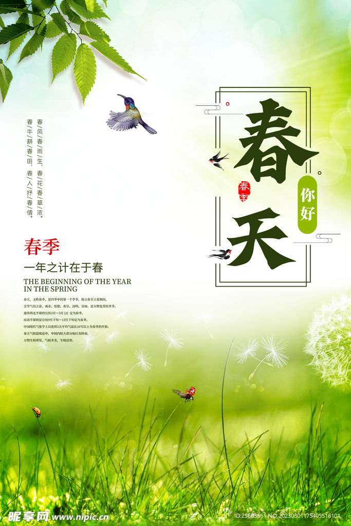 绿色简约唯美传统季节你好春天