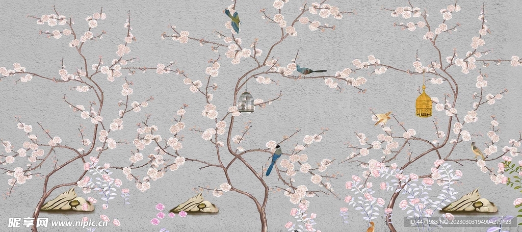工笔花鸟背景