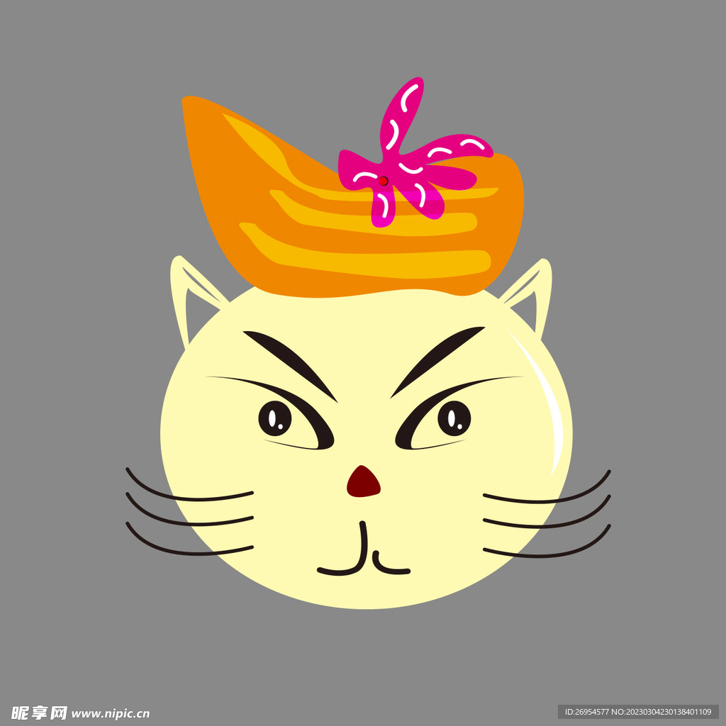 带帽子的小清新简约猫头矢量图