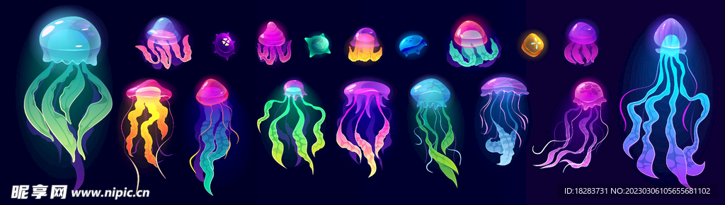 五彩缤纷的手绘卡通水母