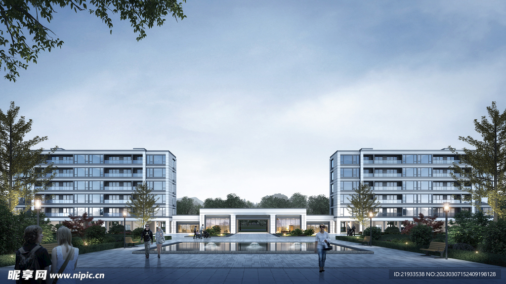 绿城别墅洋房夜景大门入口