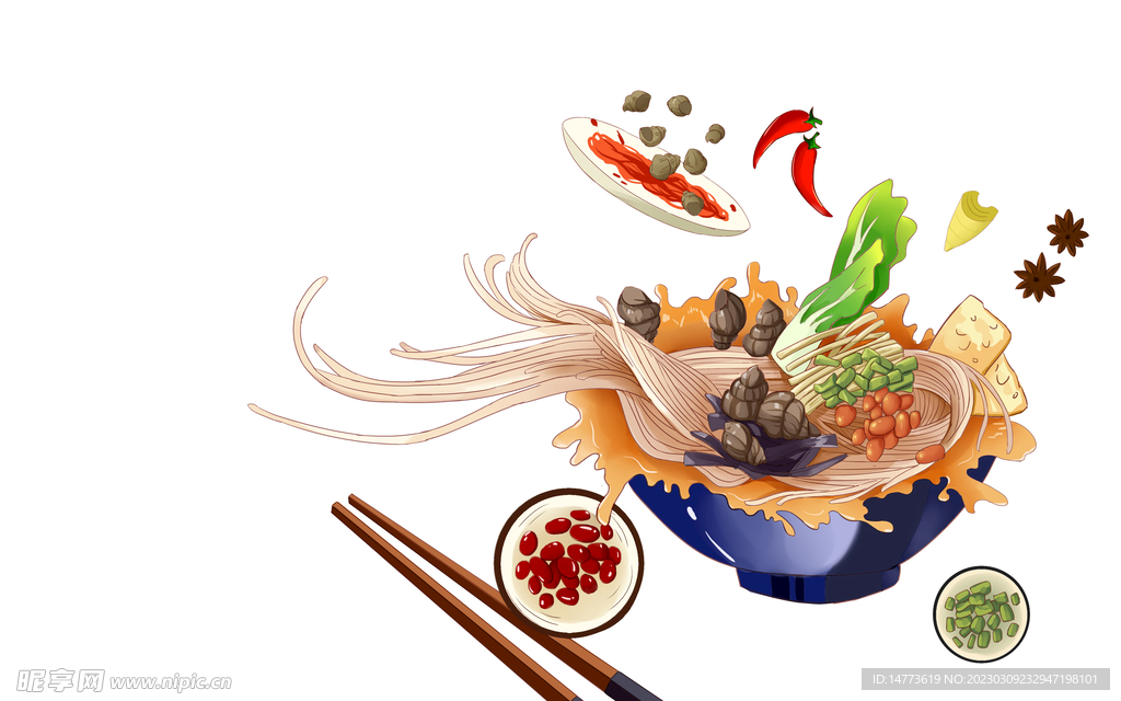 手绘螺蛳粉合层图