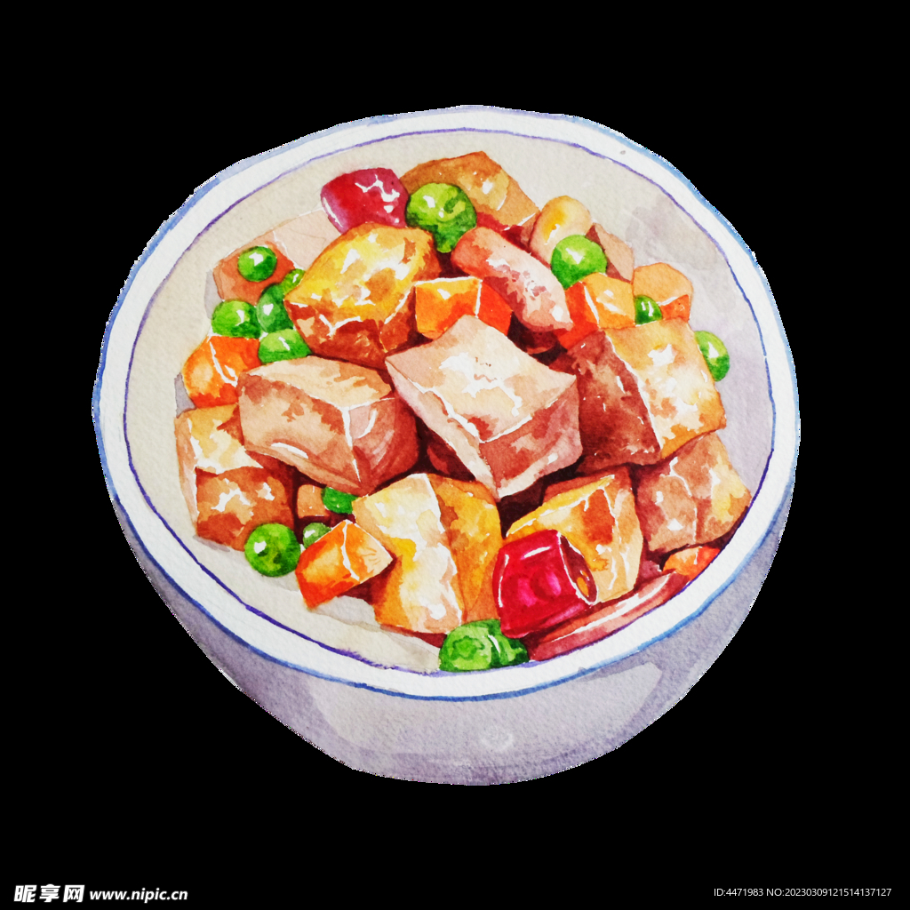  手绘红烧豆腐