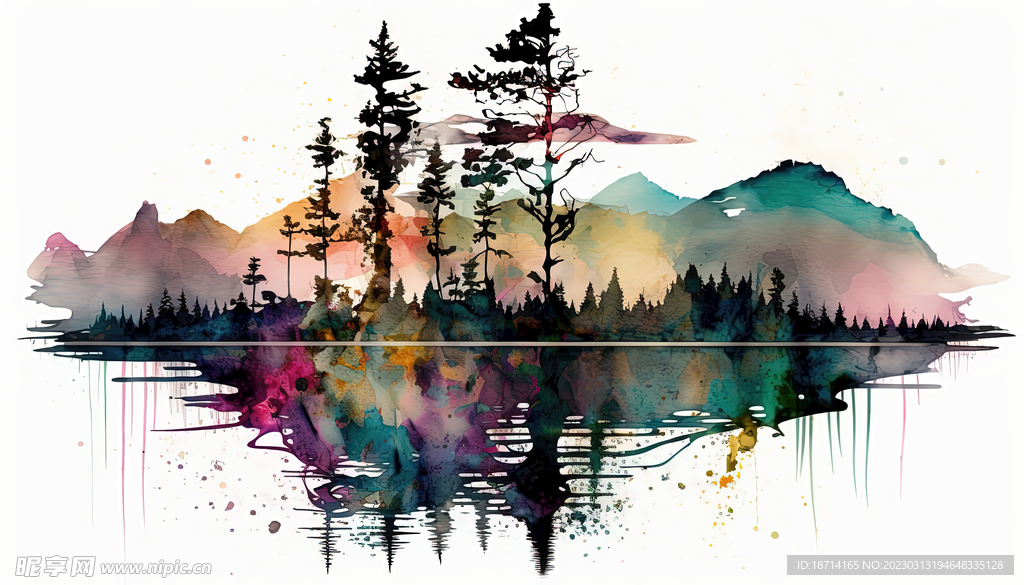 水彩山水画