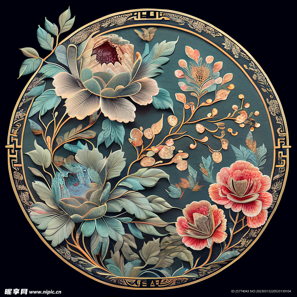 刺绣牡丹花
