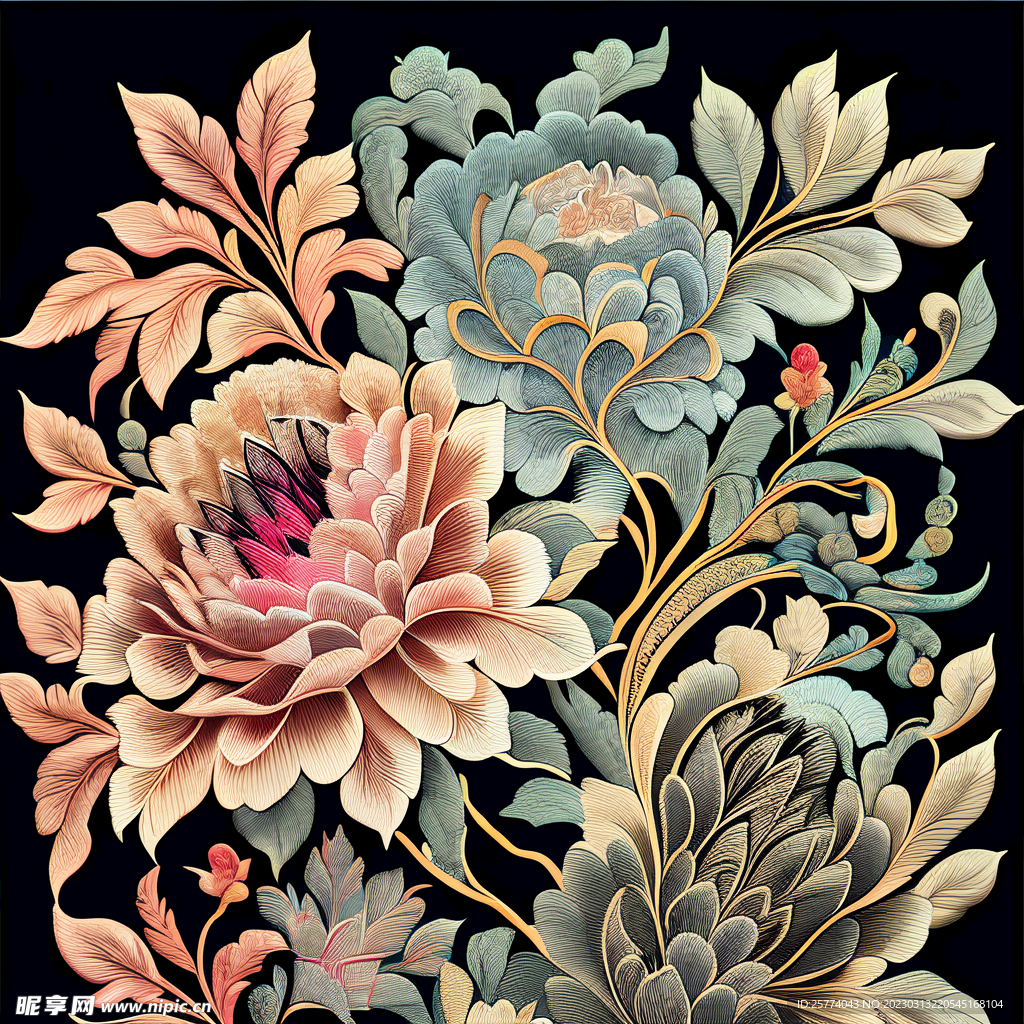 刺绣牡丹花